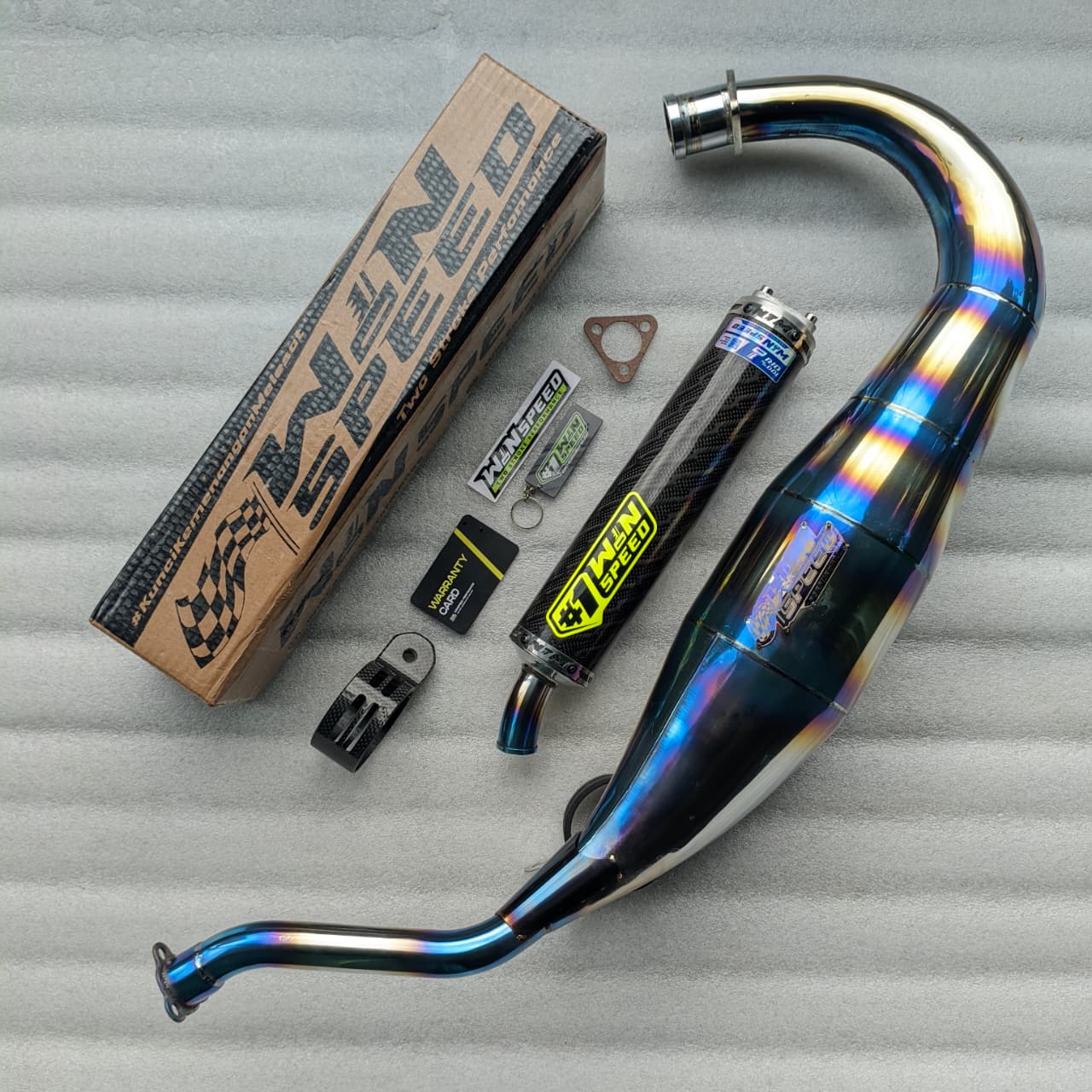 Fullsystem Silencers Carbon Jaguar & Lightning Glossy, Exhaust Chamber Standar/Cobra/Super Cobra, Stainless Press Half Blue , KR150, KRR150, KRR150ZX, Serpico - Image 3