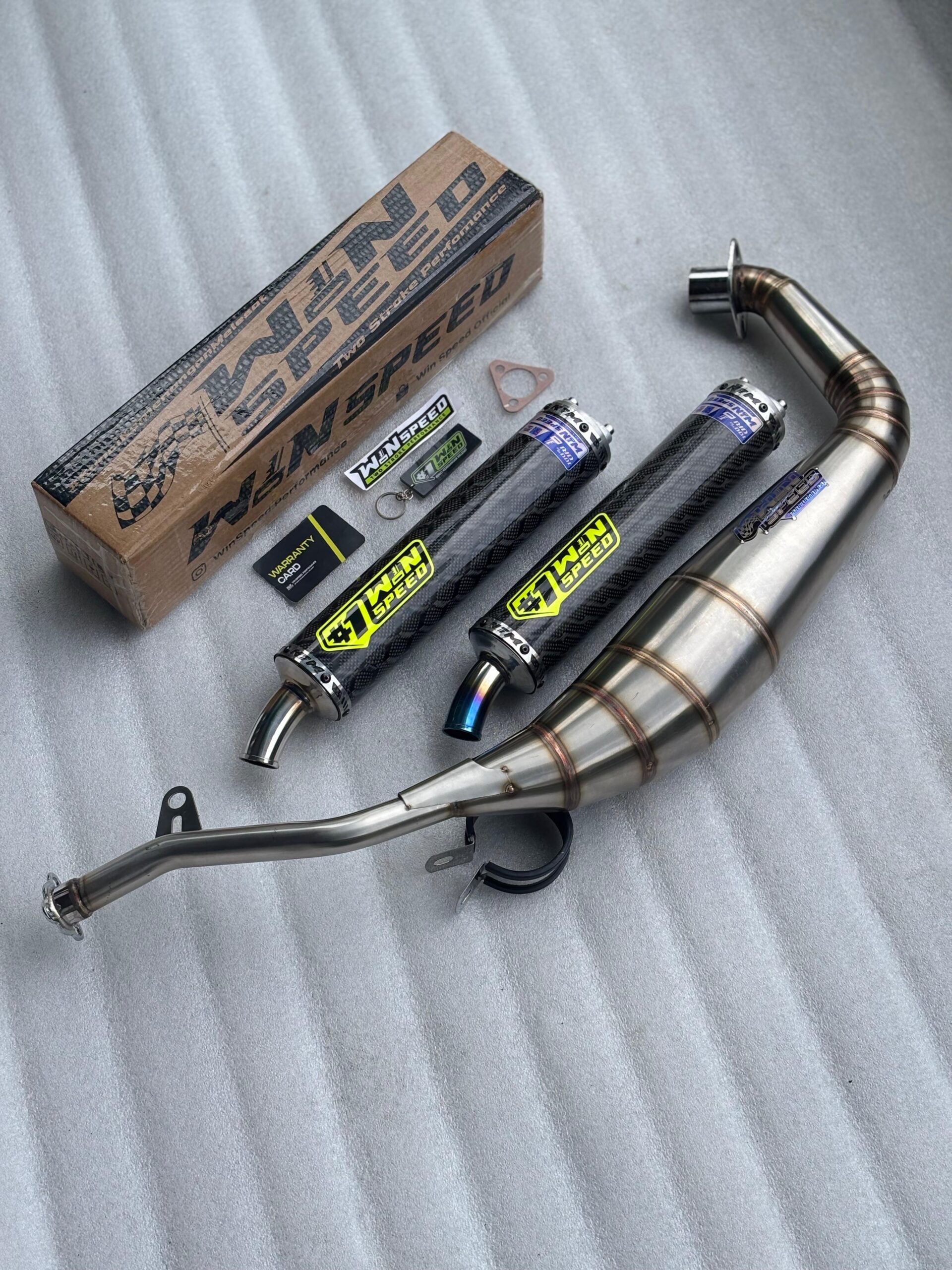 Fullsystem Silencers Carbon Jaguar & Lightning Glossy , Exhaust Chamber Stainless Cobra Underpass , Satria 2tak Hiu/Lumba/RGV/RGX