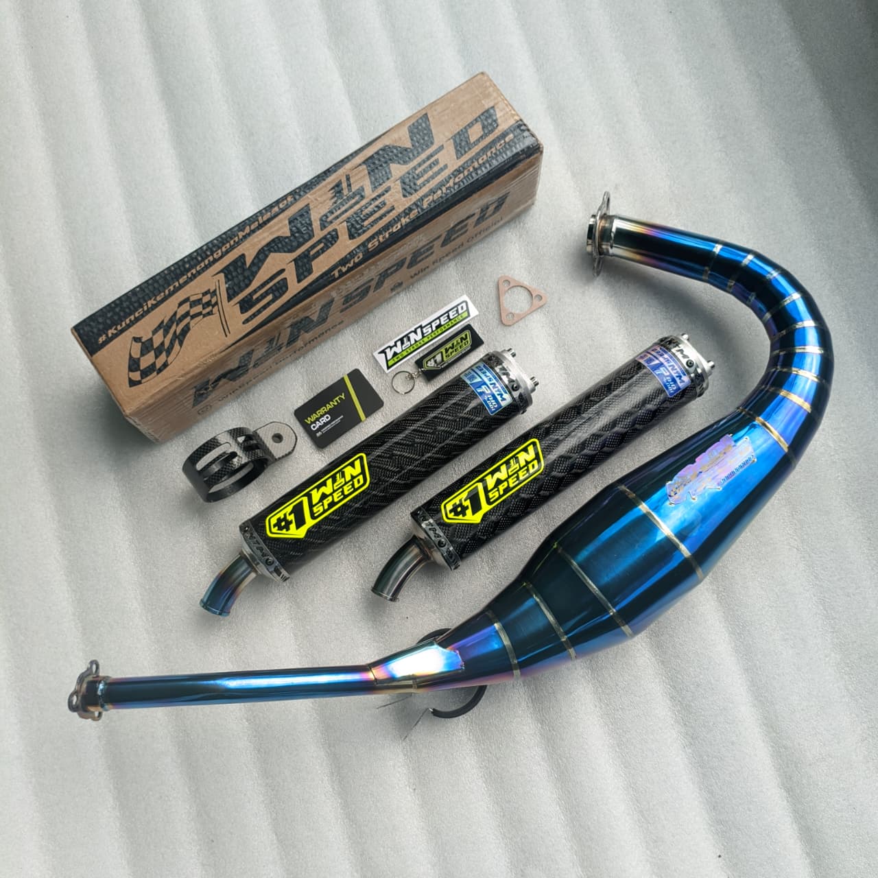 Fullsystem Silencer Carbon Jaguar & Lightning , Exhaust Chamber Stainless Full Blue Repsol undercarriage model , YAMAHA RX KING | RXS | RX SERIES