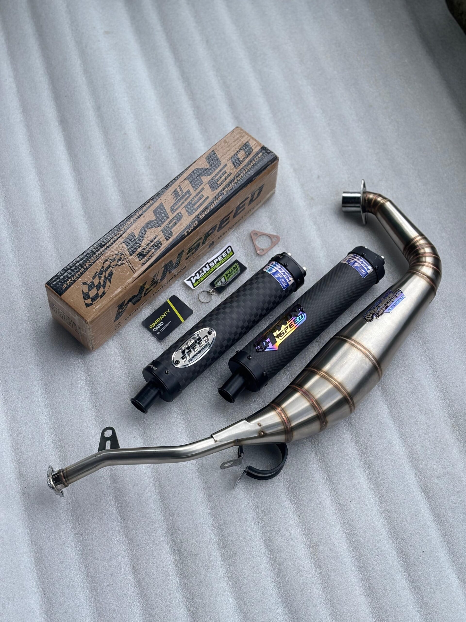 Fullsystem Silencers Carbon Plain & Spreadtow Doff CNC , Exhaust Chamber Stainless Cobra Underpass , Satria 2tak Hiu/Lumba/RGV/RGX