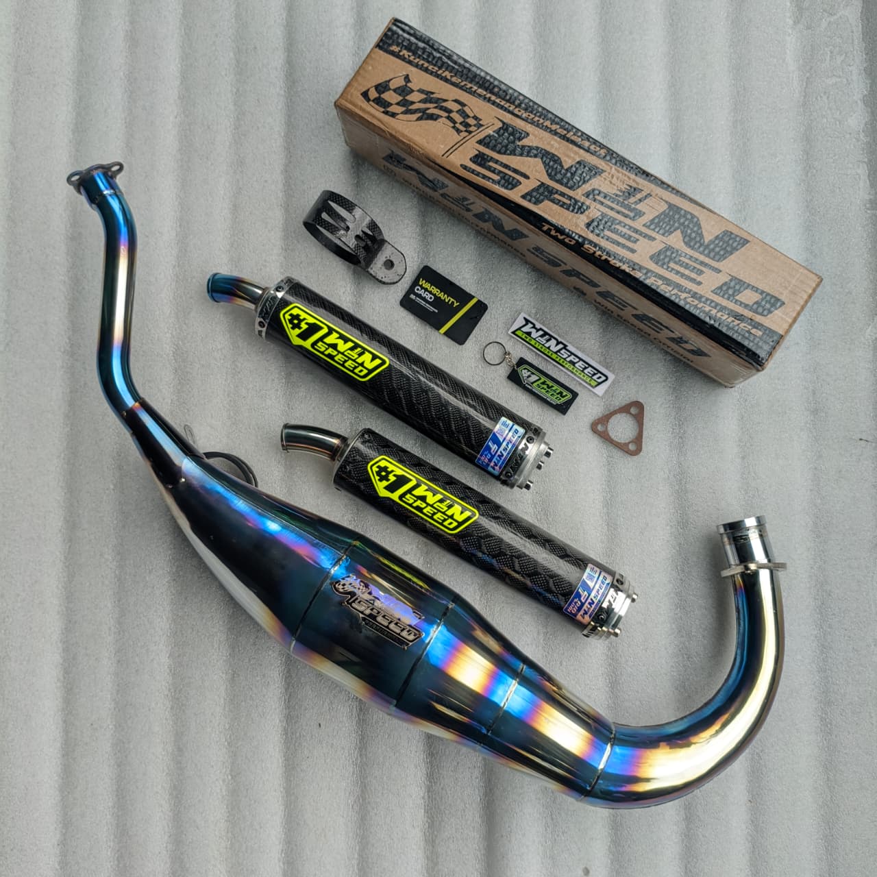 Fullsystem Silencers Carbon Jaguar & Lightning Glossy, Exhaust Chamber Standar/Cobra/Super Cobra, Stainless Press Half Blue , KR150, KRR150, KRR150ZX, Serpico - Image 4