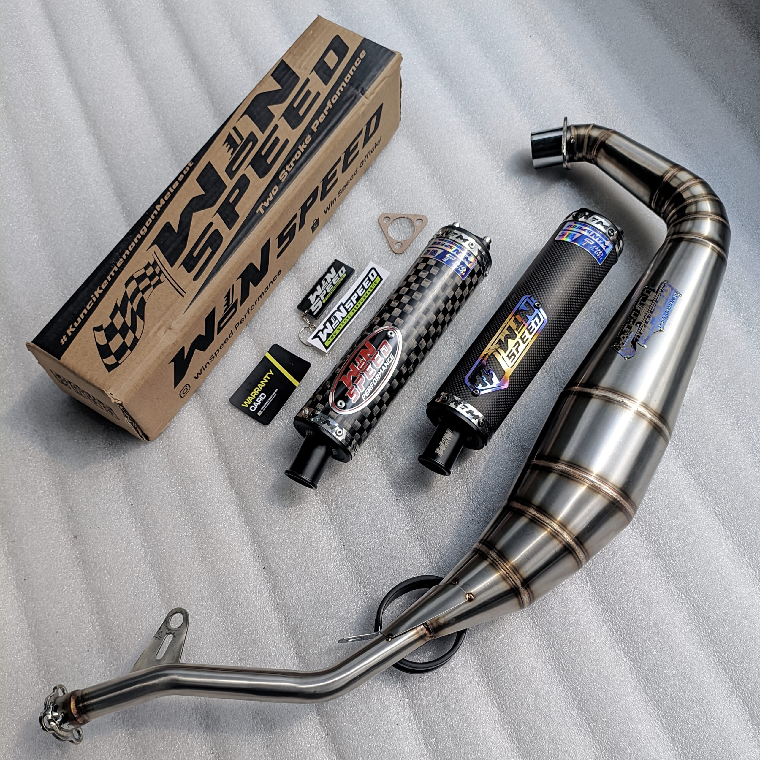 Fullsystem Silencers Carbon Spreadtow & Plain Doff , Exhaust Chamber Stainless Cobra Underpass , Satria 2tak Hiu/Lumba/RGV/RGX