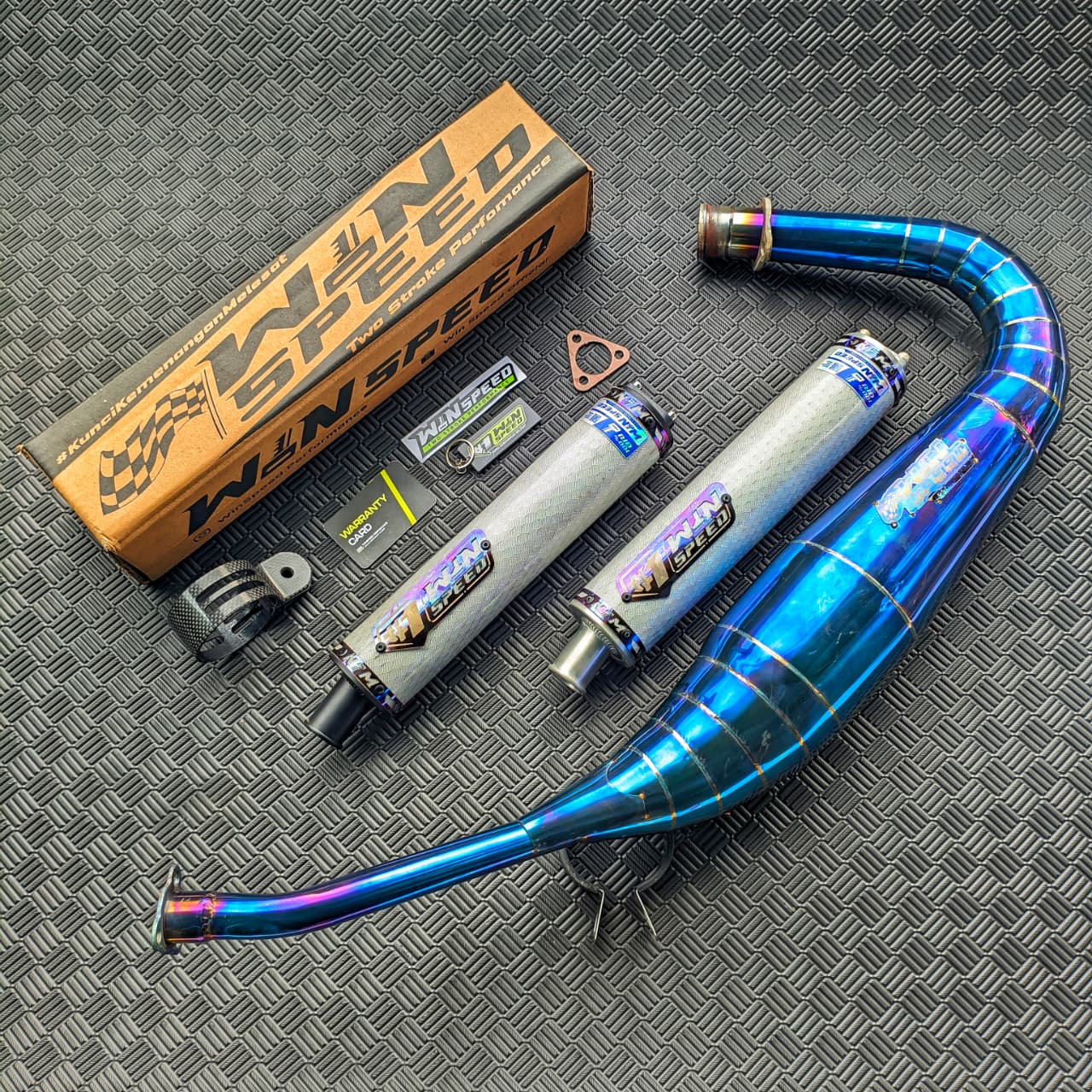 Fullsystem Silencer Carbon Hexagon Texalium Silver , Exhaust Chamber Stainless Full Blue Repsol undercarriage model , YAMAHA RX KING | RXS | RX SERIES