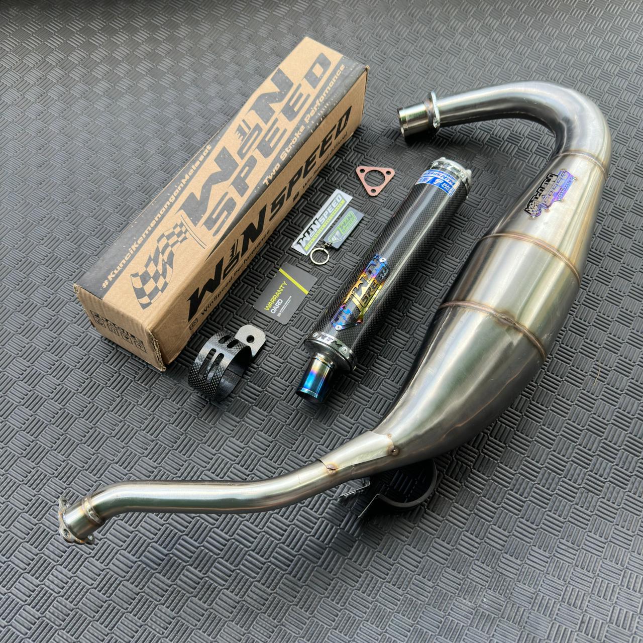 Fullsystem Silencers Carbon Plain Glossy , Exhaust Chamber Cobra Medium, Stainless Press , KR150, KRR150, KRR150ZX, Serpico - Image 2