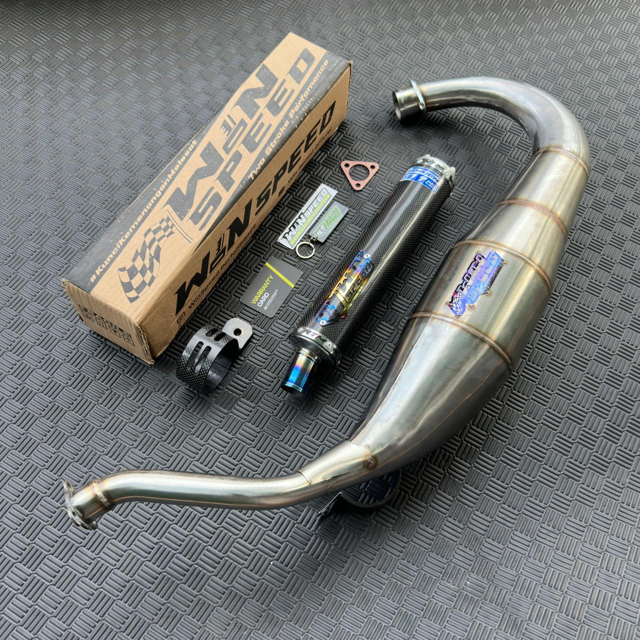 Fullsystem Silencers Carbon Plain Glossy , Exhaust Chamber Cobra Medium, Stainless Press , KR150, KRR150, KRR150ZX, Serpico - Image 3