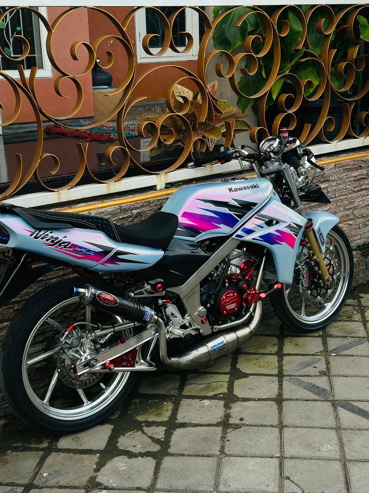 Fullsystem Silencers Carbon Spreadtow Glossy Logo Red, Exhaust Chamber Super Cobra, Stainless Press , KR150, KRR150, KRR150ZX, Serpico - Image 7