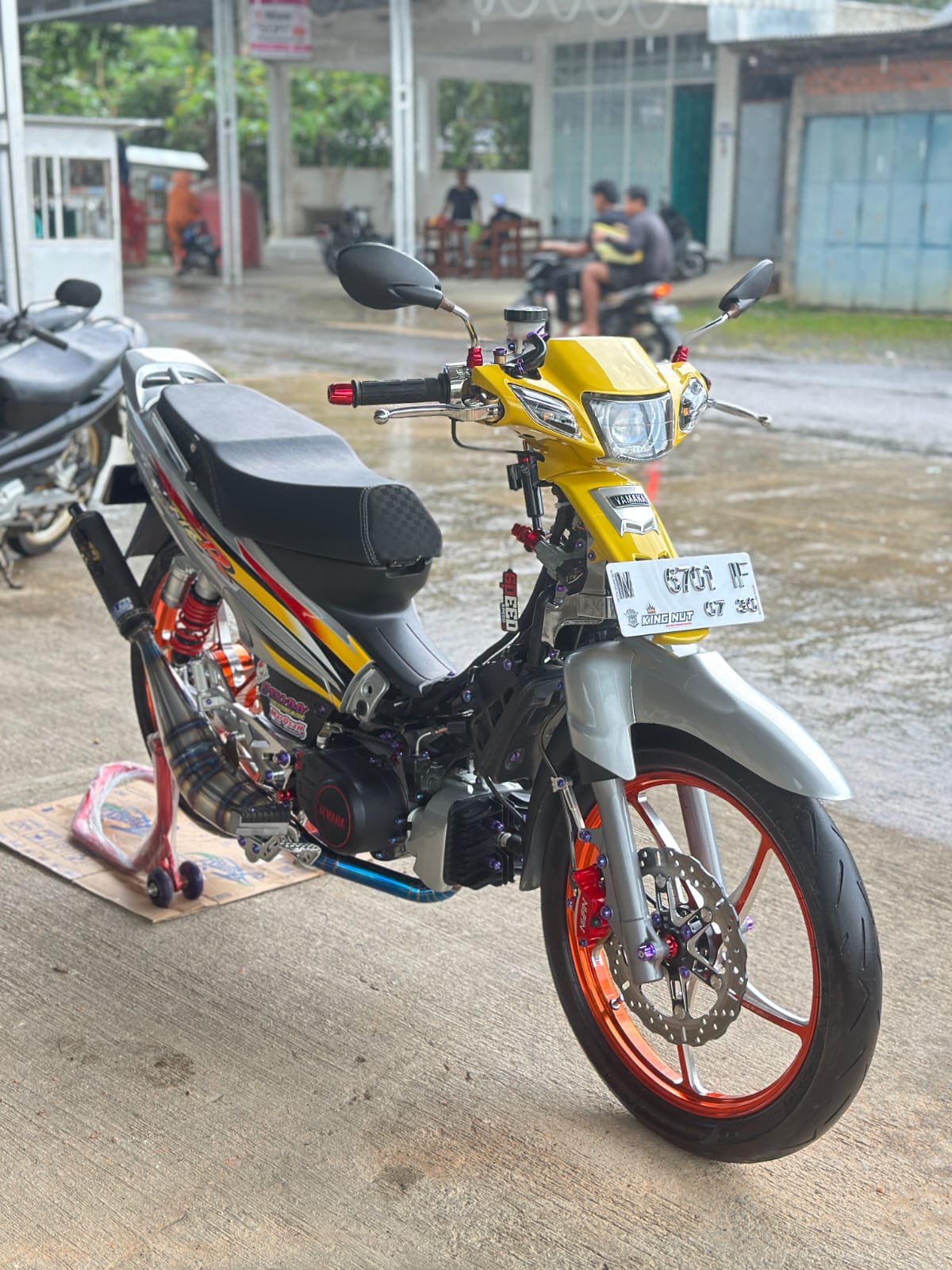 Fullsystem Silencer Carbon Plain Doff , Exhaust Chamber Stainless Half Blue BM POWER Side Model , YAMAHA F1ZR, F1Z, FORCE ONE - Image 6