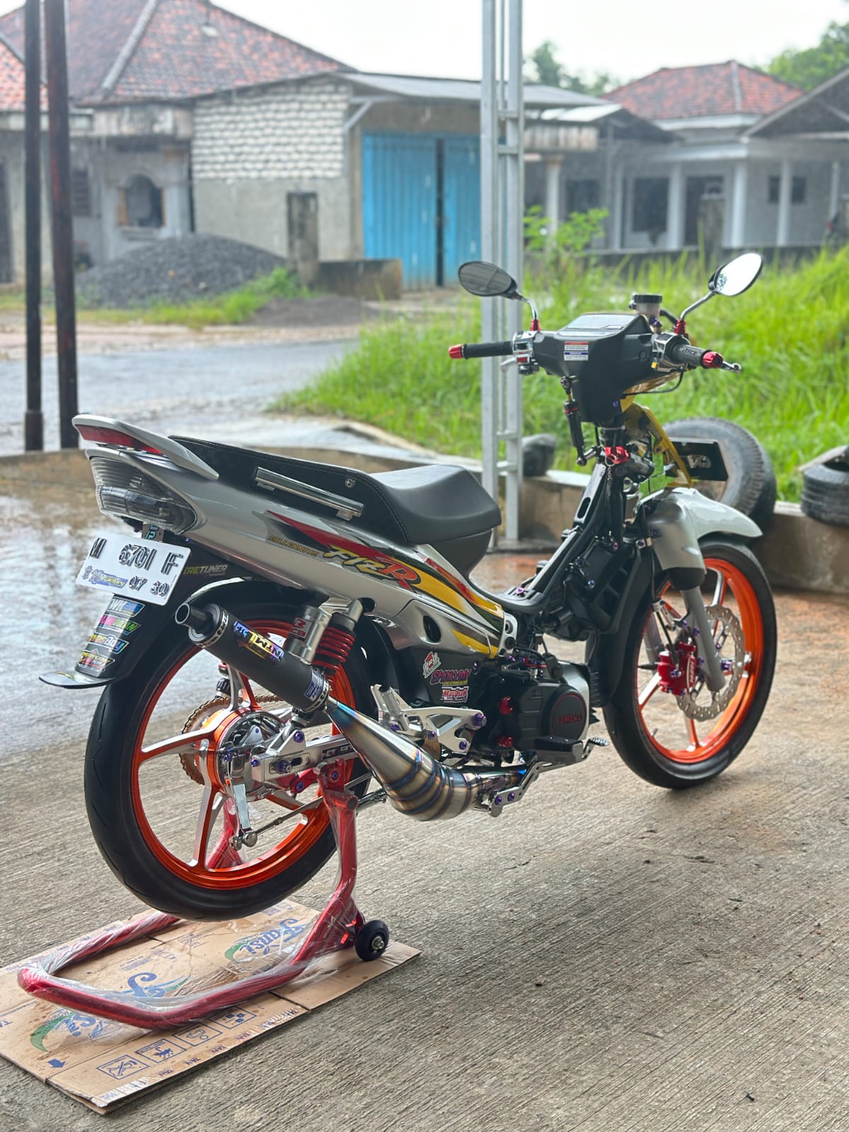 Fullsystem Silencer Carbon Plain Doff , Exhaust Chamber Stainless Half Blue BM POWER Side Model , YAMAHA F1ZR, F1Z, FORCE ONE - Image 7