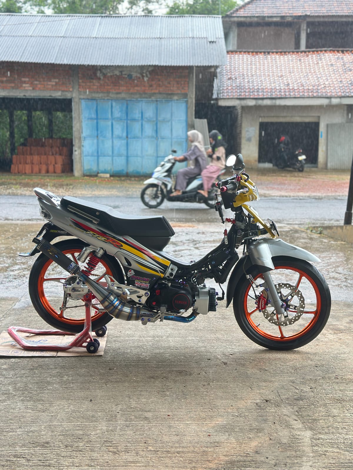 Fullsystem Silencer Carbon Plain Doff , Exhaust Chamber Stainless Half Blue BM POWER Side Model , YAMAHA F1ZR, F1Z, FORCE ONE - Image 5