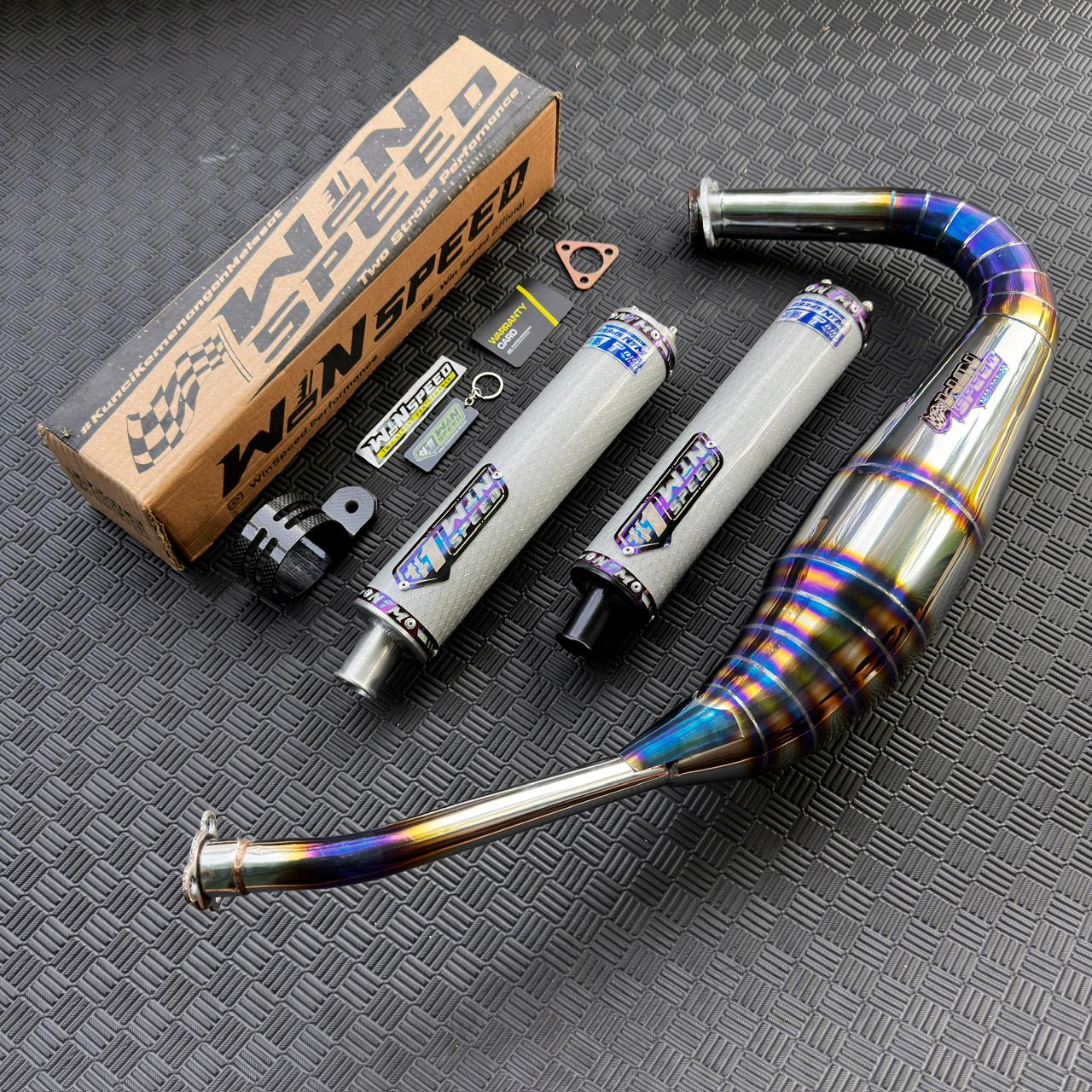 Fullsystem Silencer Carbon Hexagon Texalium Silver , Exhaust Chamber Stainless Half Blue PDK undercarriage model , YAMAHA RX KING | RXS | RX SERIES - Image 3