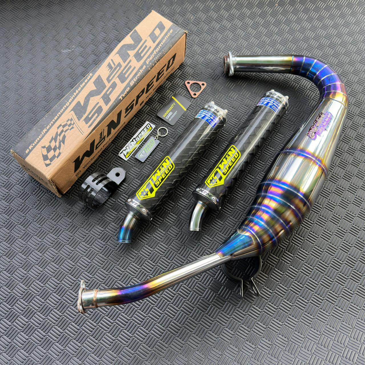 Fullsystem Silencer Carbon Jaguar & Lightning , Exhaust Chamber Stainless Half Blue PDK undercarriage model , YAMAHA RX KING | RXS | RX SERIES - Image 2