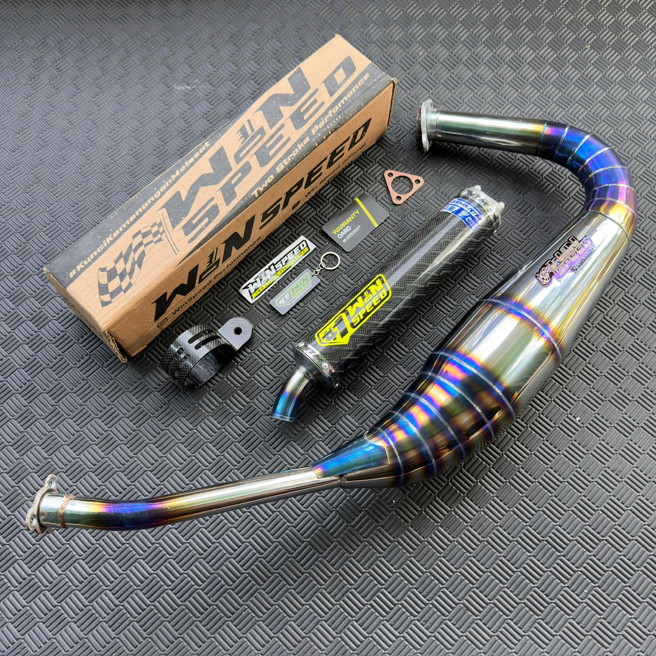 Fullsystem Silencer Carbon Jaguar & Lightning , Exhaust Chamber Stainless Half Blue PDK undercarriage model , YAMAHA RX KING | RXS | RX SERIES - Image 4