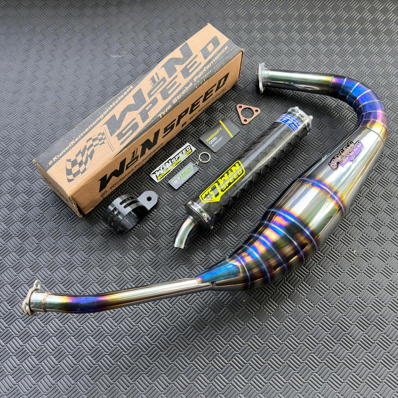 Fullsystem Silencer Carbon Jaguar & Lightning , Exhaust Chamber Stainless Half Blue PDK undercarriage model , YAMAHA RX KING | RXS | RX SERIES - Image 3