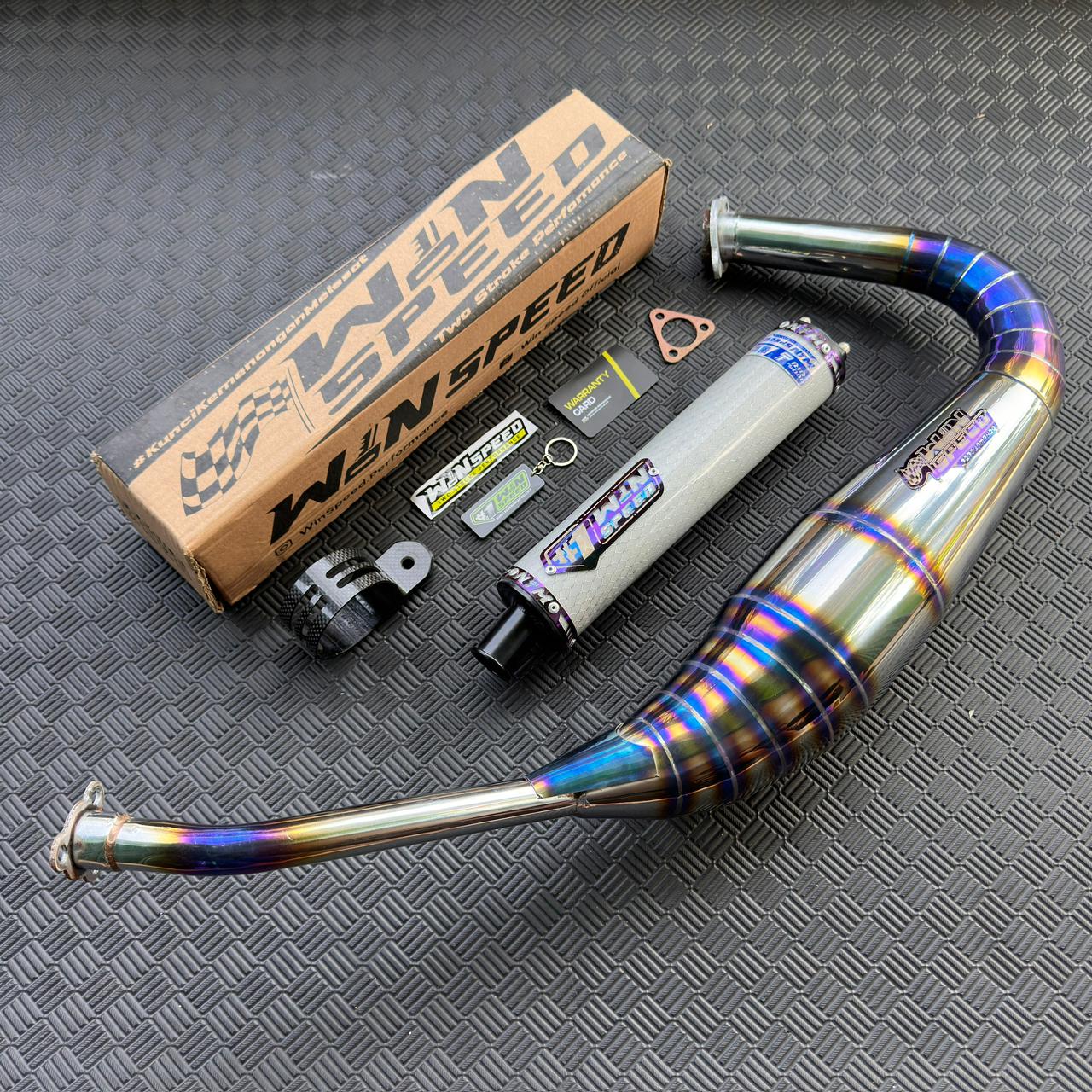 Fullsystem Silencer Carbon Hexagon Texalium Silver , Exhaust Chamber Stainless Half Blue PDK undercarriage model , YAMAHA RX KING | RXS | RX SERIES - Image 5