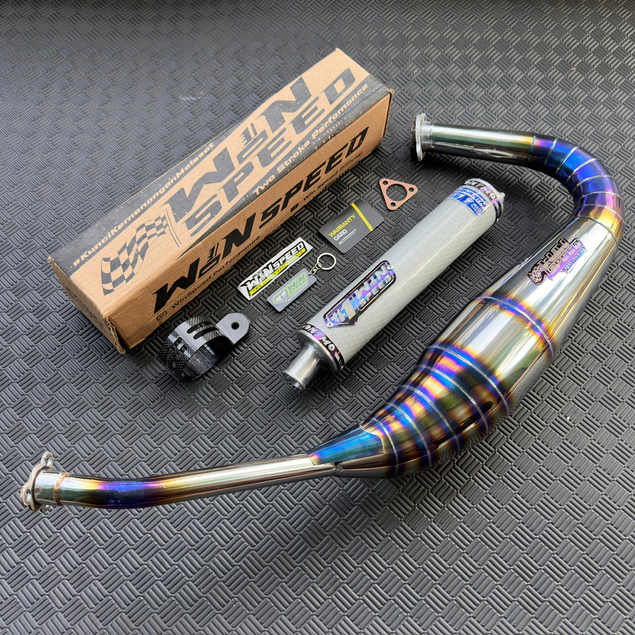 Fullsystem Silencer Carbon Hexagon Texalium Silver , Exhaust Chamber Stainless Half Blue PDK undercarriage model , YAMAHA RX KING | RXS | RX SERIES - Image 4