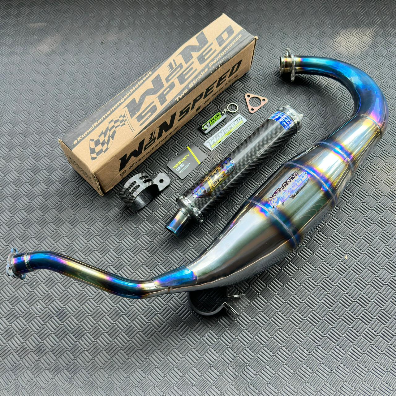 Fullsystem Silencers Carbon Plain Glossy, Exhaust Chamber Standar/Cobra/Super Cobra, Stainless Press Half Blue , KR150, KRR150, KRR150ZX, Serpico - Image 4