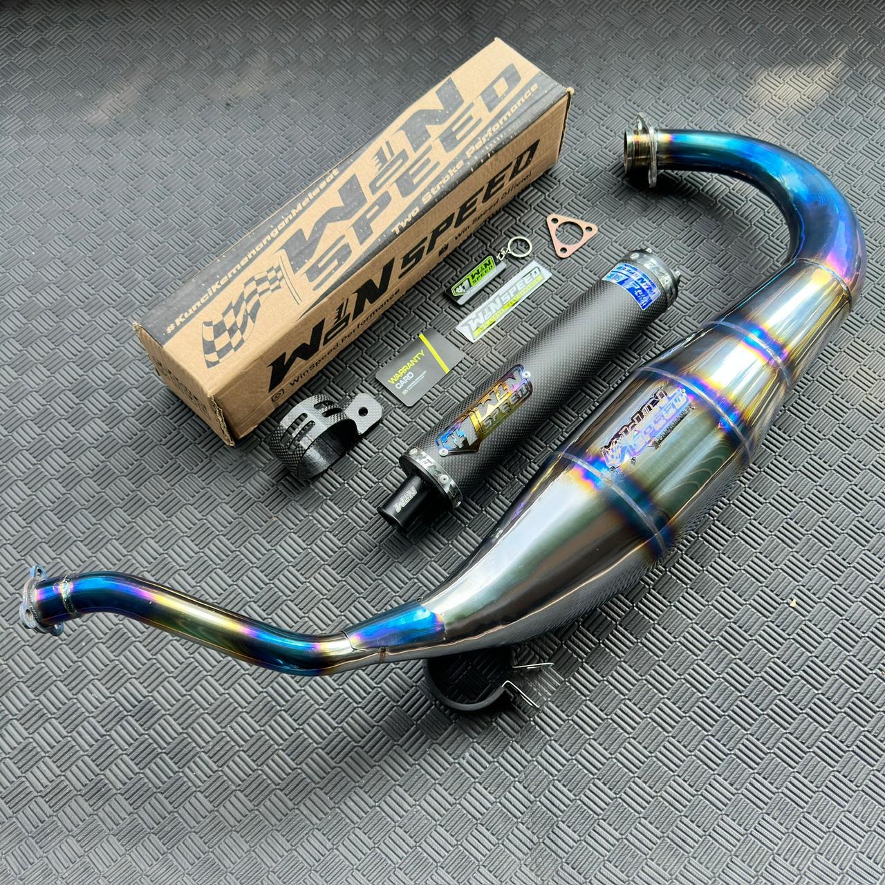 Fullsystem Silencers Carbon Plain Glossy, Exhaust Chamber Standar/Cobra/Super Cobra, Stainless Press Half Blue , KR150, KRR150, KRR150ZX, Serpico - Image 3
