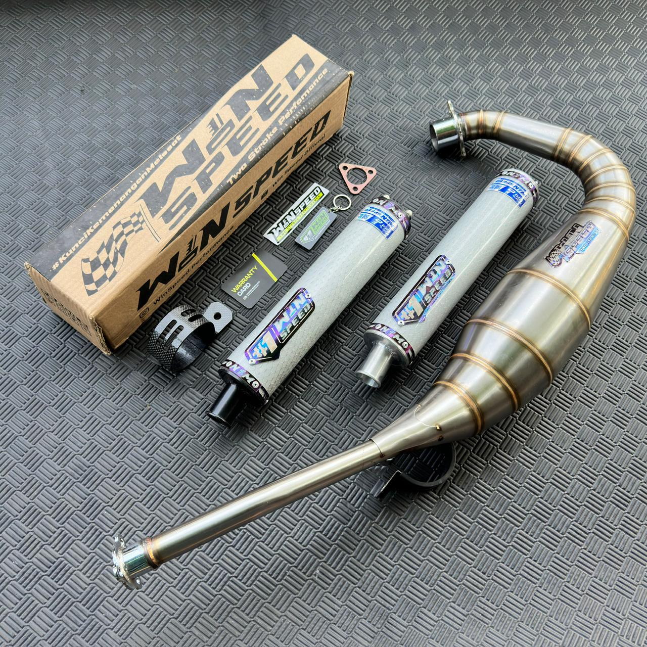 Fullsystem Silencers Carbon Hexagon Silver Glossy , Exhaust Chamber Stainless Cobra Underpass , Suzuki RG-R / RG-V / TXR 150 - Image 2