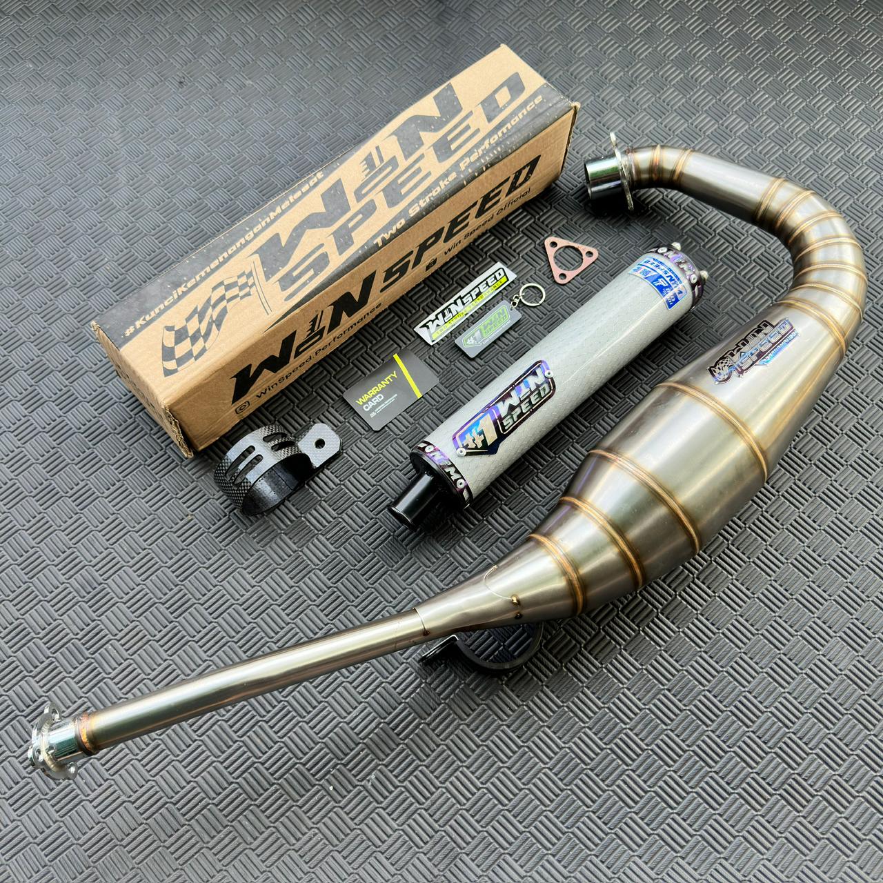 Fullsystem Silencers Carbon Hexagon Silver Glossy , Exhaust Chamber Stainless Cobra Underpass , Suzuki RG-R / RG-V / TXR 150 - Image 3