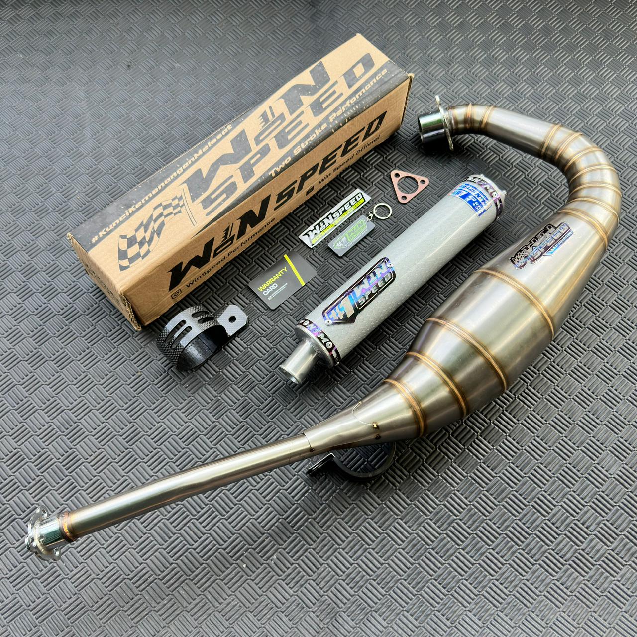 Fullsystem Silencers Carbon Hexagon Silver Glossy , Exhaust Chamber Stainless Cobra Underpass , Suzuki RG-R / RG-V / TXR 150 - Image 4