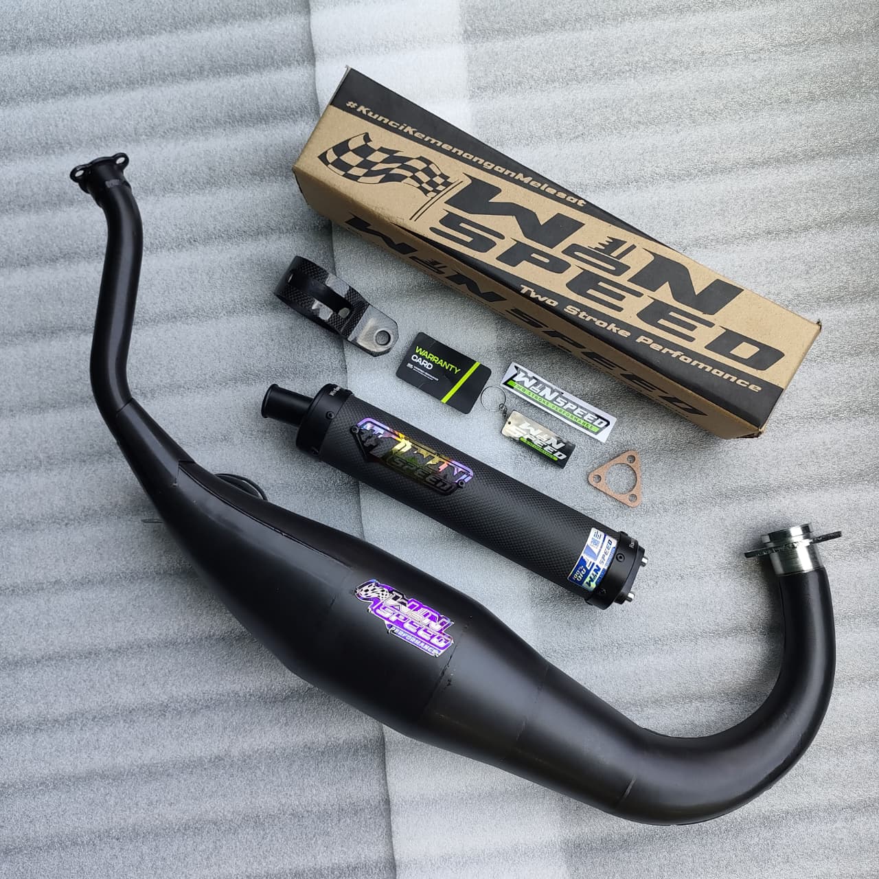 Fullsystem Silencers Carbon Plain Doff CNC , Exhaust Chamber Cobra Medium, Clearcoated Mild Steel Black Coating, KR150, KRR150, KRR150ZX, Serpico
