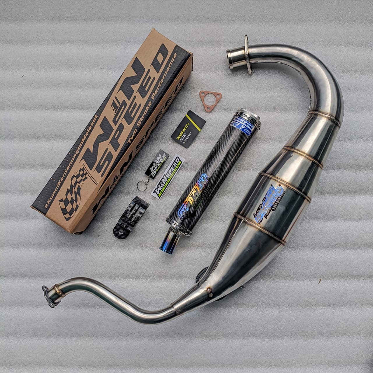 Fullsystem Silencers Carbon Plain Glossy , Exhaust Chamber Super Cobra, Stainless Press , KR150, KRR150, KRR150ZX, Serpico