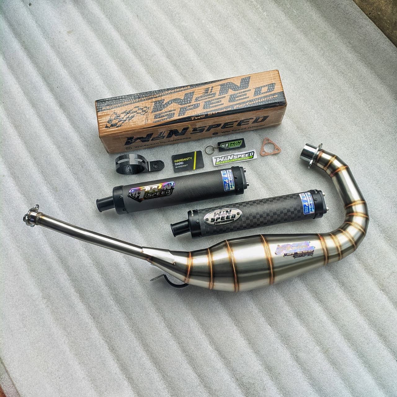 Fullsystem Silencers Carbon Plain Doff & Spreadtow Doff CNC , Exhaust Chamber Stainless Cobra Underpass , Suzuki RG-R / RG-V / TXR 150