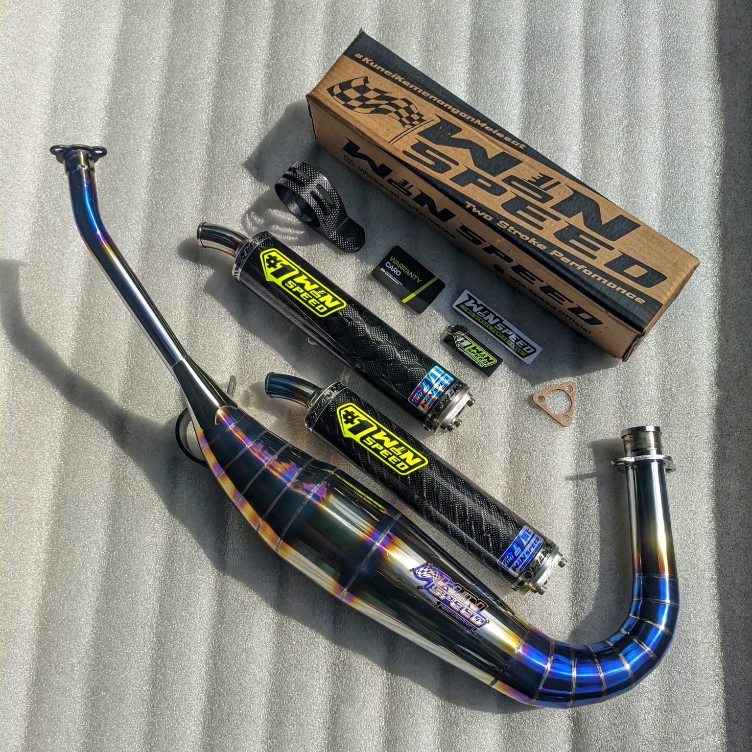 Fullsystem Silencer Carbon Jaguar & Lightning  , Exhaust Chamber Stainless Half Blue PDK undercarriage model , YAMAHA RX KING | RXS | RX SERIES