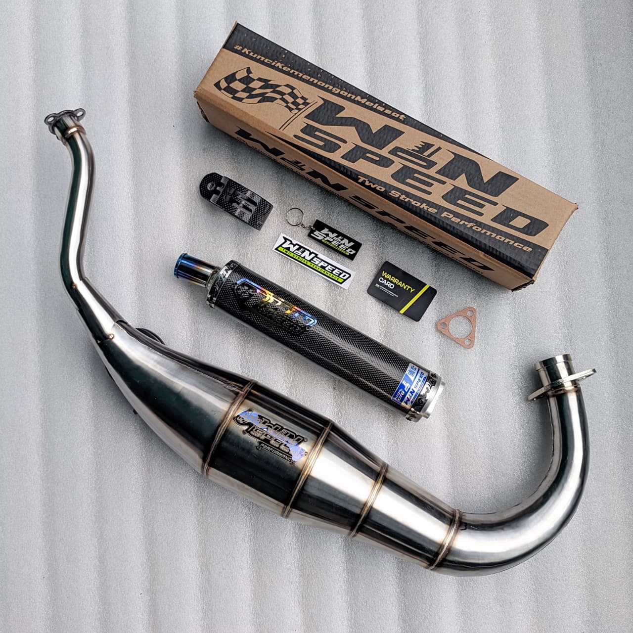 Fullsystem Silencers Carbon Plain Glossy , Exhaust Chamber Cobra Medium, Stainless Press , KR150, KRR150, KRR150ZX, Serpico
