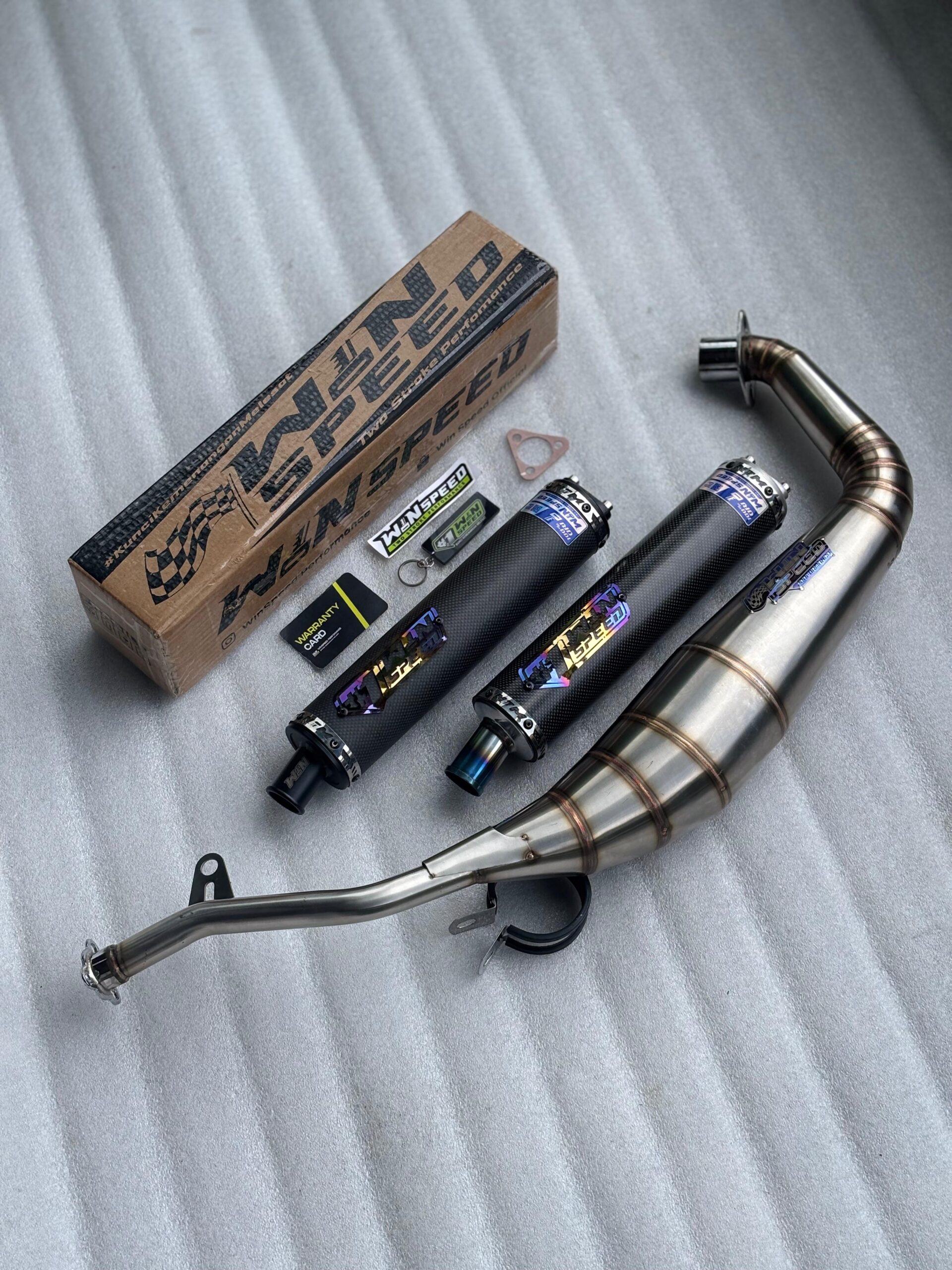 Fullsystem Silencers Carbon Plain Glossy & Plain Doff , Exhaust Chamber Stainless Cobra Underpass , Satria 2tak Hiu/Lumba/RGV/RGX