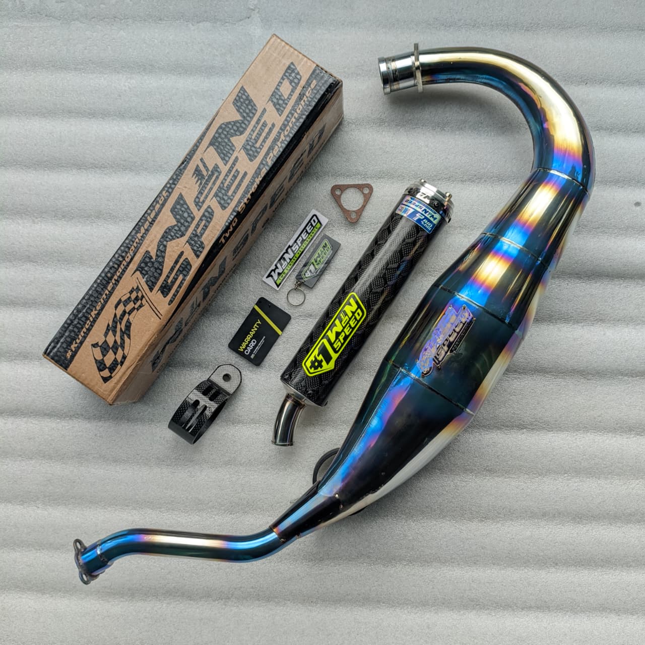 Fullsystem Silencers Carbon Jaguar & Lightning Glossy, Exhaust Chamber Standar/Cobra/Super Cobra, Stainless Press Half Blue , KR150, KRR150, KRR150ZX, Serpico - Image 2