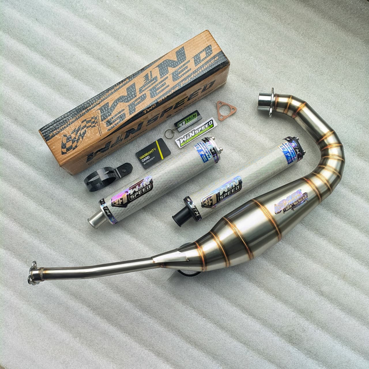Fullsystem Silencers Carbon Hexagon Silver Glossy , Exhaust Chamber Stainless Cobra Underpass , Suzuki RG-R / RG-V / TXR 150