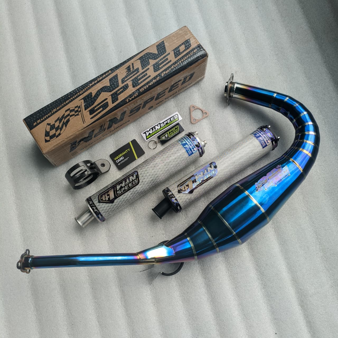 Fullsystem Silencer Carbon Hexagon Texalium Silver , Exhaust Chamber Stainless Full Blue Repsol undercarriage model , YAMAHA RX KING | RXS | RX SERIES