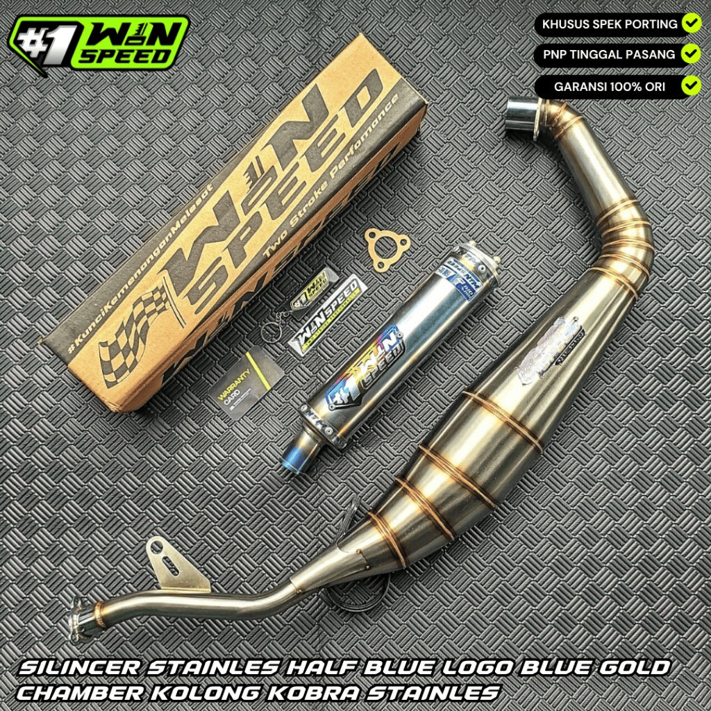 Fullsystem Silencers Stainless Half Blue , Exhaust Chamber Stainless Cobra Underpass , Satria 2tak Hiu/Lumba/RGV/RGX