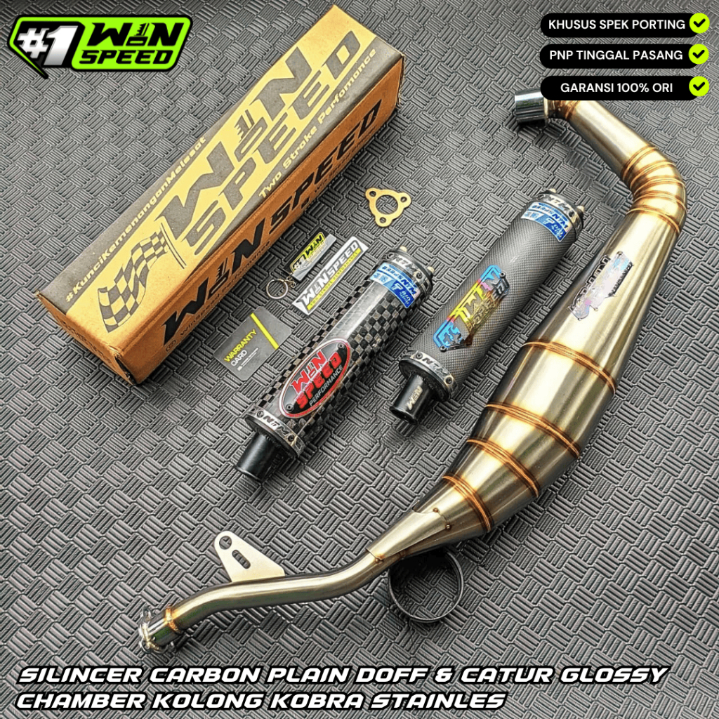 Fullsystem Silencers Carbon Spreadtow & Plain Doff , Exhaust Chamber Stainless Cobra Underpass , Satria 2tak Hiu/Lumba/RGV/RGX