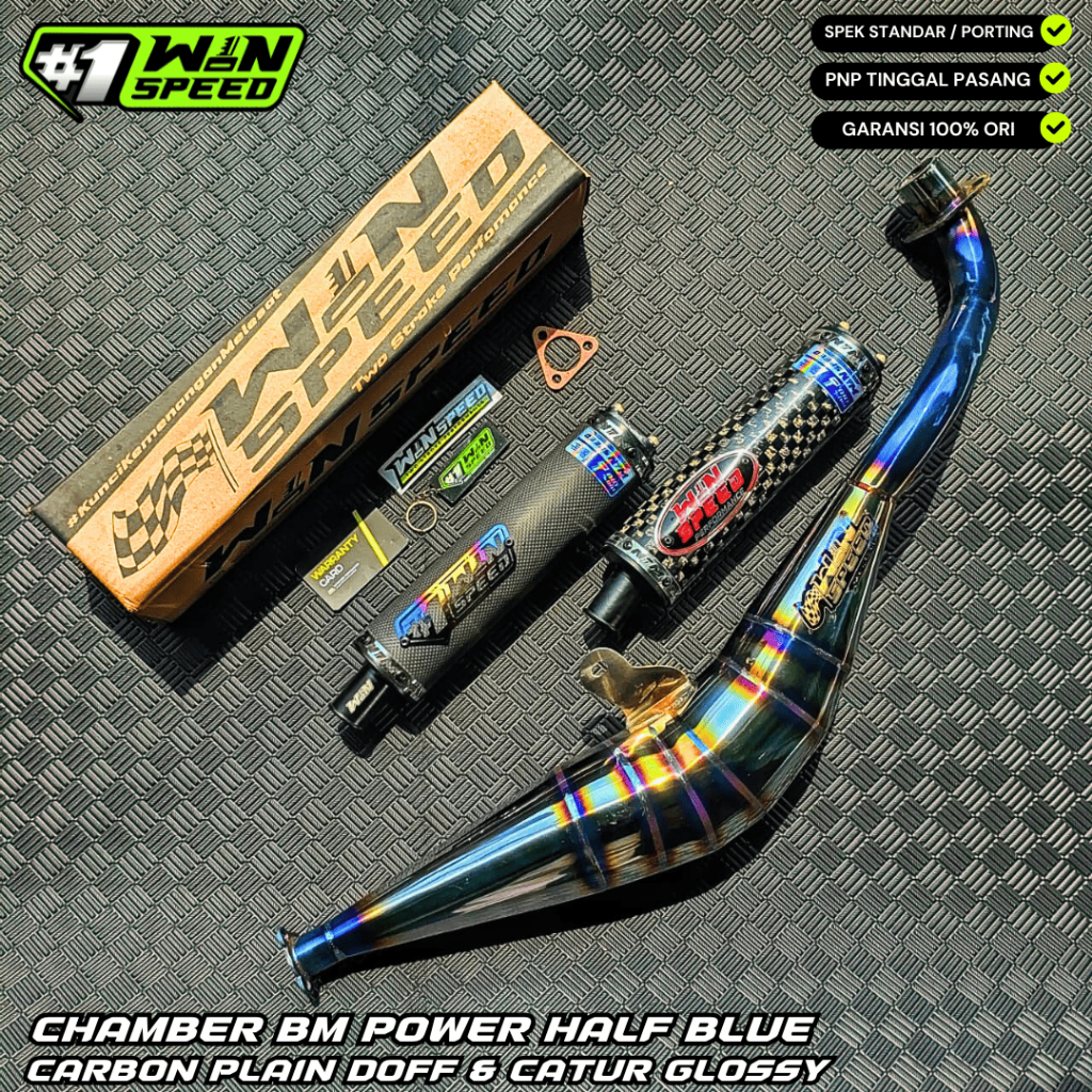 Fullsystem Silencer Carbon Plain Doff , Exhaust Chamber Stainless Half Blue BM POWER Side Model , YAMAHA F1ZR, F1Z, FORCE ONE