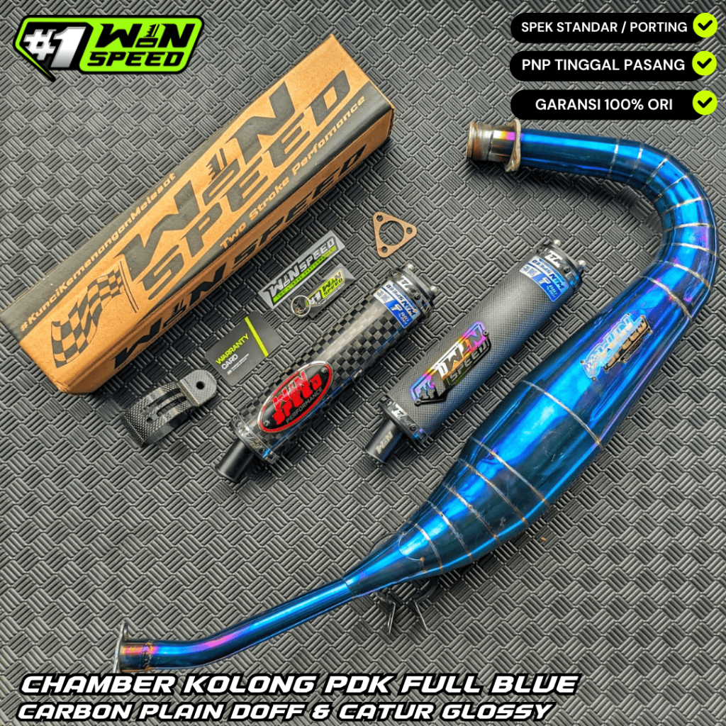 Fullsystem Silencer Carbon Plain Doff & Catur Glossy , Exhaust Chamber Stainless Full Blue Repsol undercarriage model , YAMAHA RX KING | RXS | RX SERIES