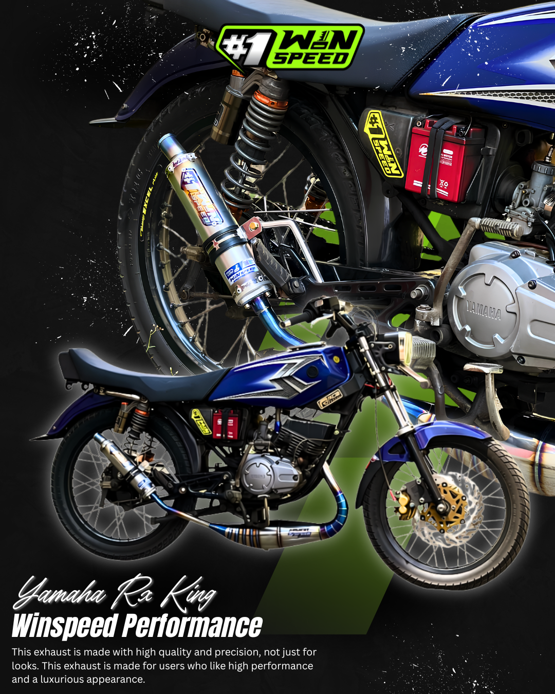 Fullsystem Silencer Stainlees Half Blue Logo Blue Gold , Exhaust Chamber Stainless Half Blue PDK undercarriage model , YAMAHA RX KING | RXS | RX SERIES - Image 5