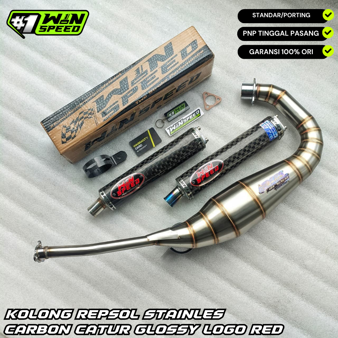 Fullsystem Silencers Carbon Spreadtow Glossy Logo Red , Exhaust Chamber Stainless Cobra Underpass , Suzuki RG-R / RG-V / TXR 150
