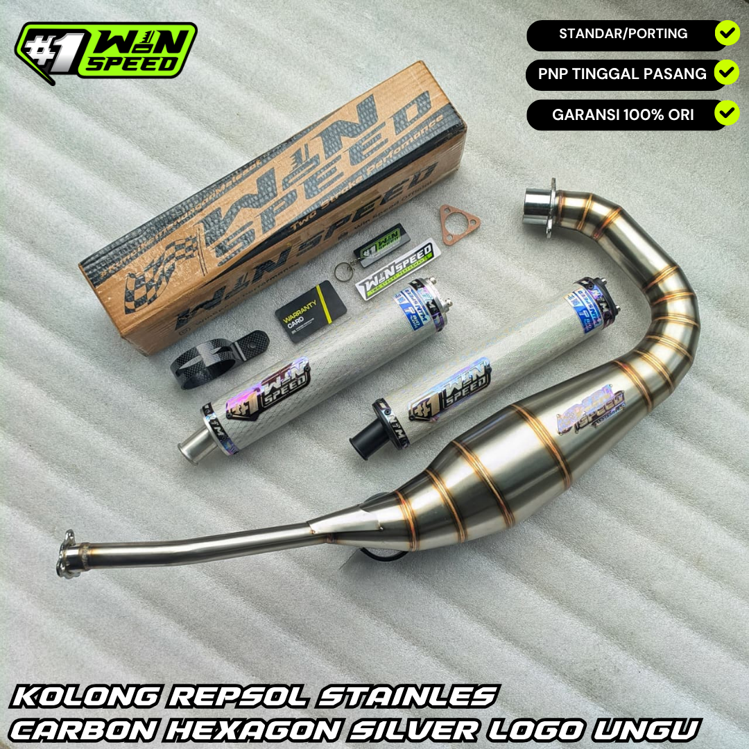 Fullsystem Silencers Carbon Hexagon Silver Glossy , Exhaust Chamber Stainless Cobra Underpass , Suzuki RG-R / RG-V / TXR 150