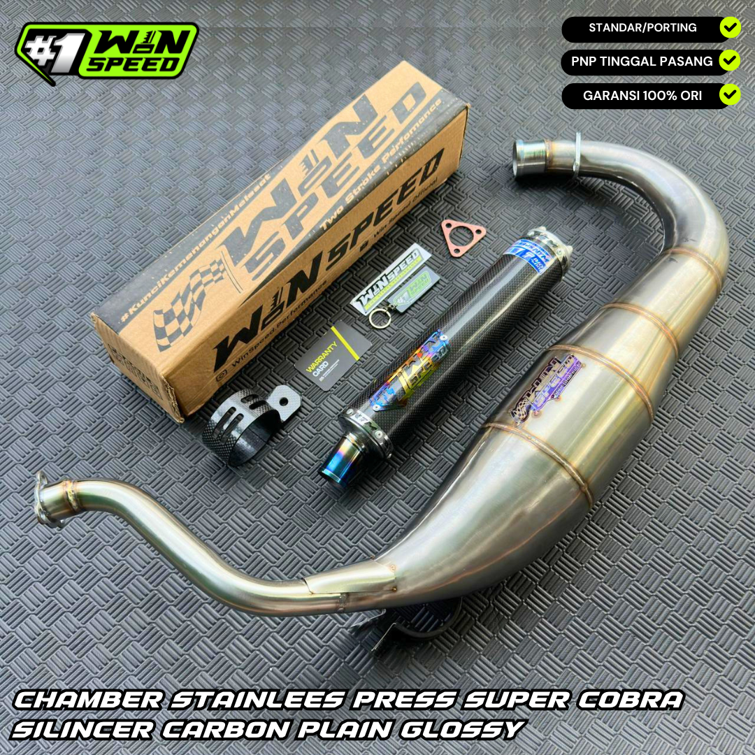 Fullsystem Silencers Carbon Plain Glossy , Exhaust Chamber Super Cobra, Stainless Press , KR150, KRR150, KRR150ZX, Serpico