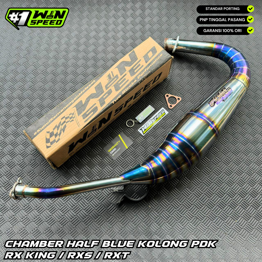 Set, Exhaust Chamber Stainless Half Blue PDK UNDERWEAR MODEL, Stainless , YAMAHA RX KING, RXS, RXT