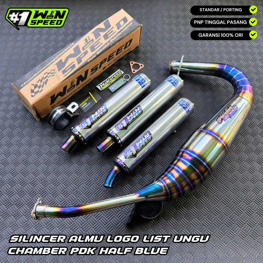 Fullsystem Silencer Aluminium Logo List Purple , Exhaust Chamber Stainless Half Blue PDK undercarriage model , YAMAHA RX KING | RXS | RXT
