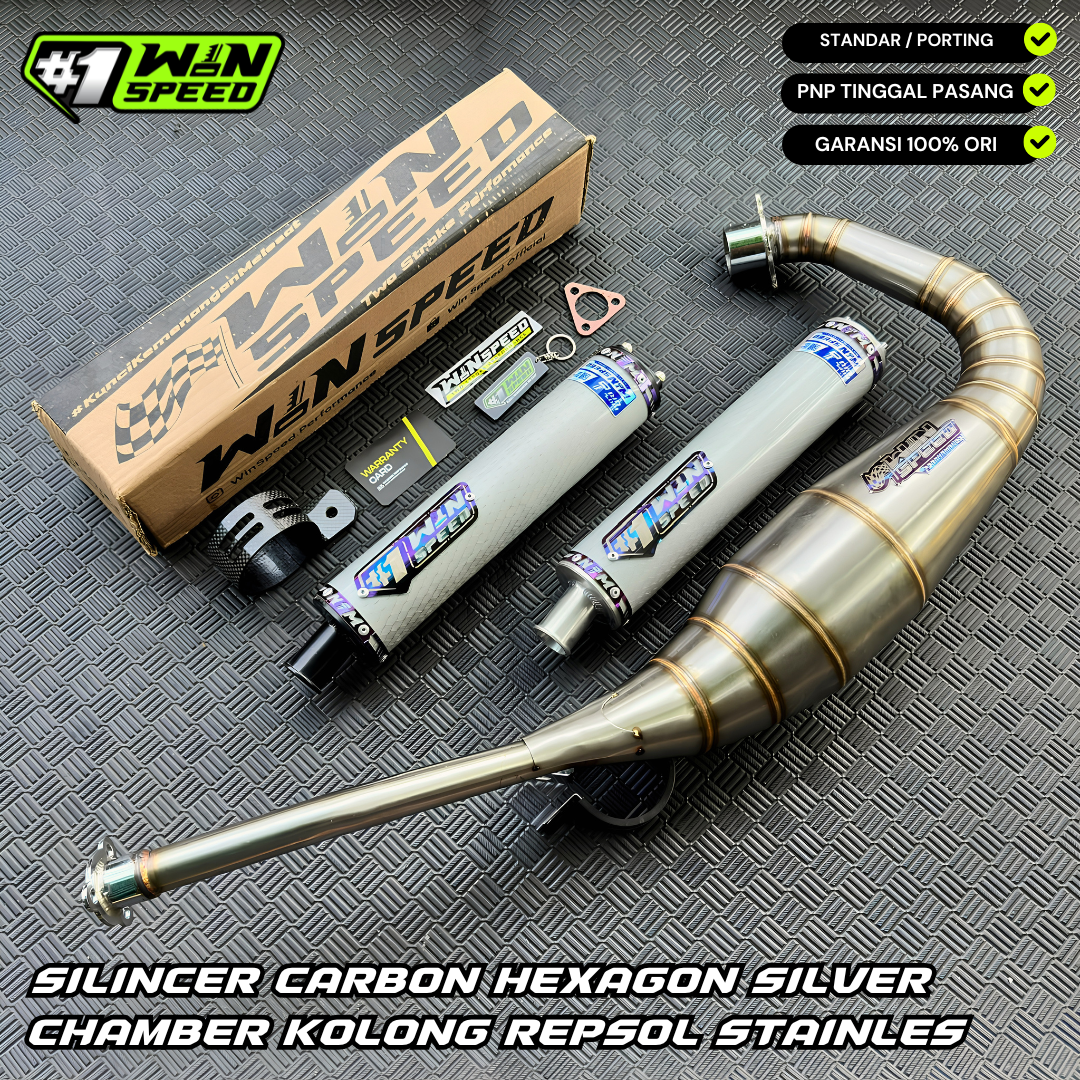 Fullsystem Silencers Carbon Hexagon Silver Glossy , Exhaust Chamber Stainless Cobra Underpass , Suzuki RG-R / RG-V / TXR 150