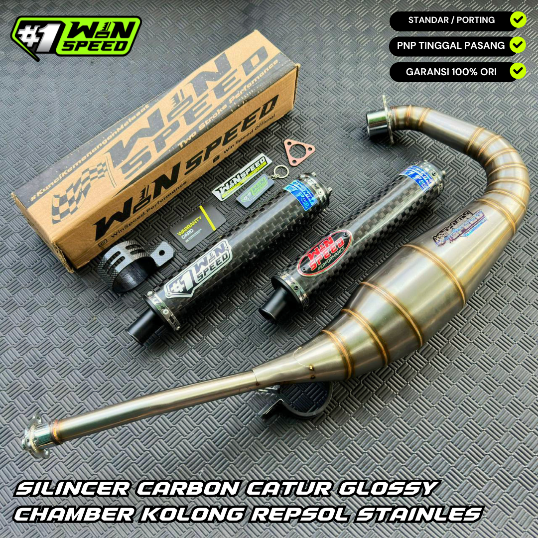 Fullsystem Silencers Carbon Spreadtow Glossy Logo Red , Exhaust Chamber Stainless Cobra Underpass , Suzuki RG-R / RG-V / TXR 150