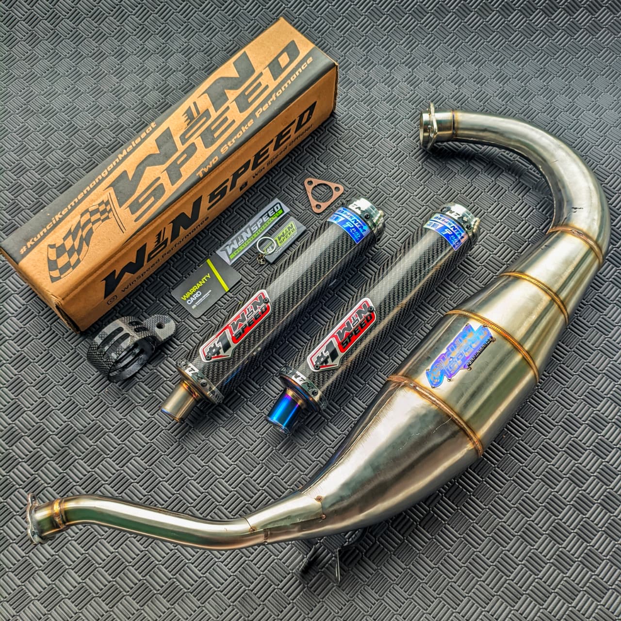 Fullsystem Silencers Carbon Twill Glossy Muzzle Titanium , Exhaust Chamber Cobra Medium, Stainless Press , KR150, KRR150, KRR150ZX, Serpico