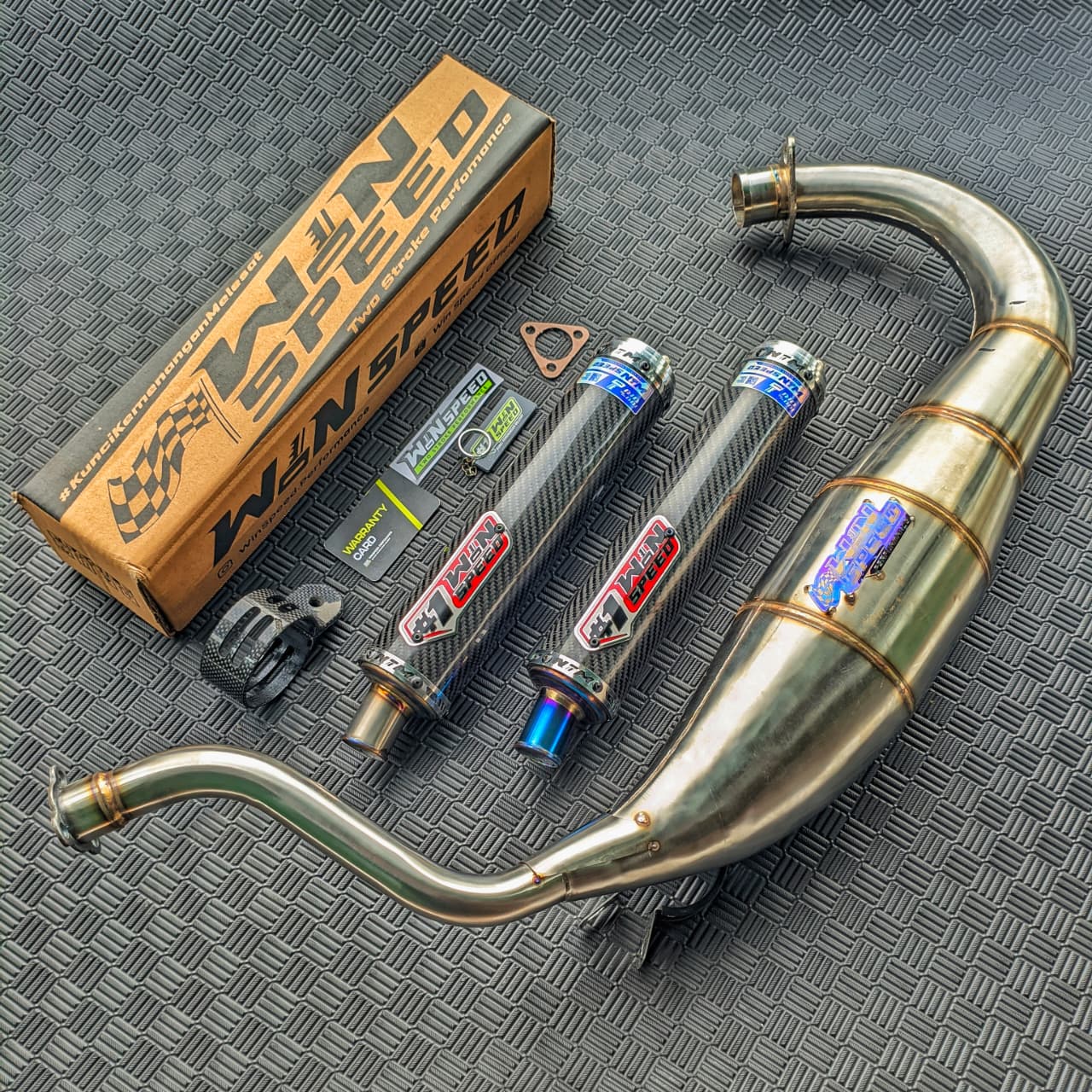 Fullsystem Silencers Carbon Twill Glossy , Exhaust Chamber Super Cobra, Stainless Press , KR150, KRR150, KRR150ZX, Serpico