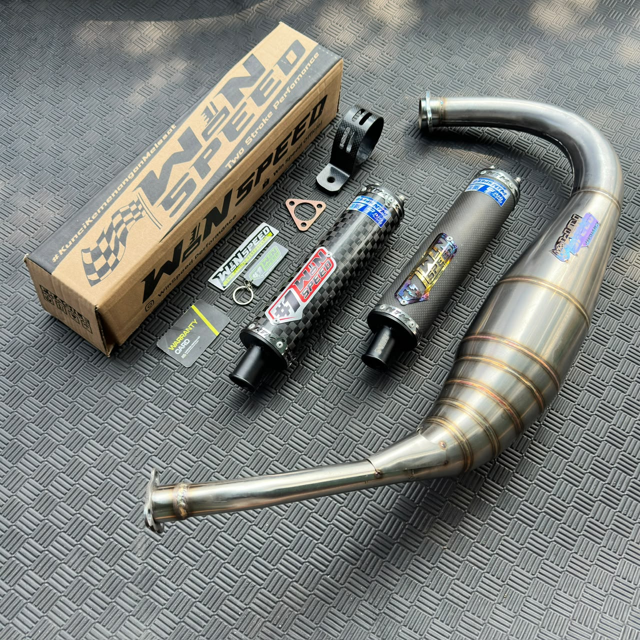 Fullsystem Silencer Carbon Plain Doff & Spreadtow, Exhaust Chamber Stainless PDK undercarriage model , YAMAHA RX KING | RXS | RX SERIES - Image 3