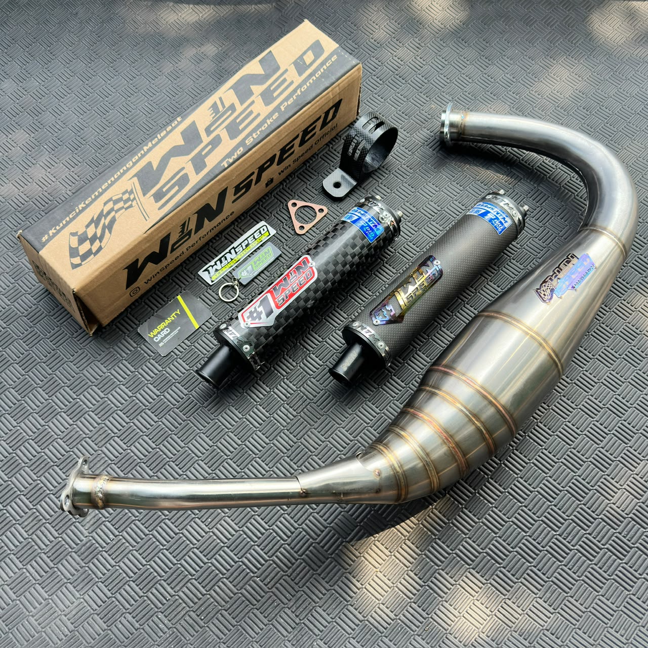Fullsystem Silencer Carbon Plain Doff & Spreadtow, Exhaust Chamber Stainless PDK undercarriage model , YAMAHA RX KING | RXS | RX SERIES - Image 2