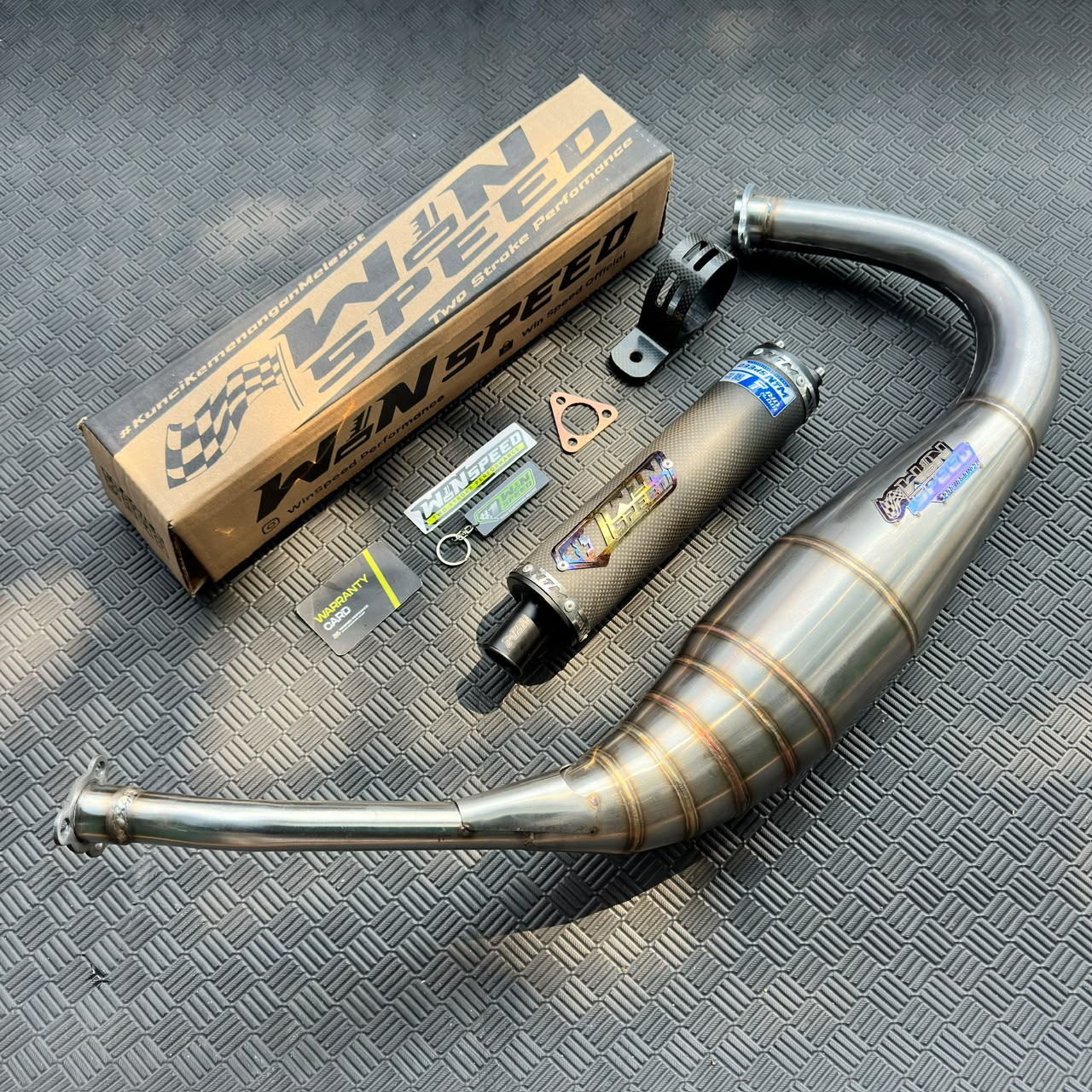 Fullsystem Silencer Carbon Plain Doff & Spreadtow, Exhaust Chamber Stainless PDK undercarriage model , YAMAHA RX KING | RXS | RX SERIES - Image 6